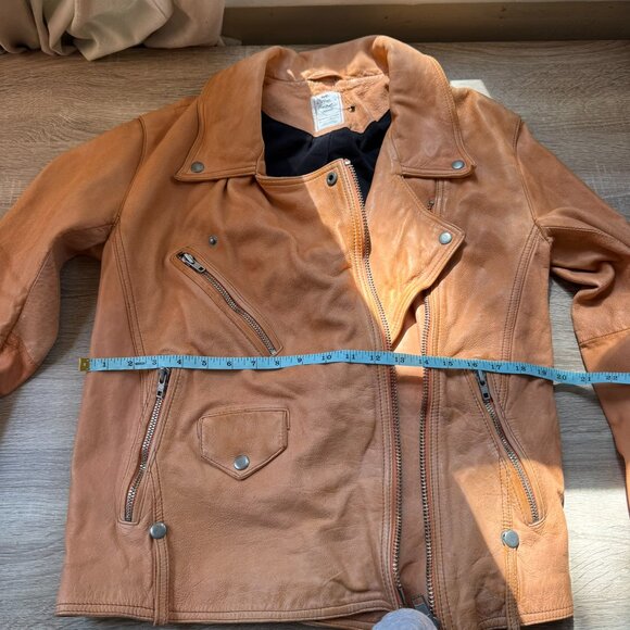 New Free People Jealousy Leather Moto Jacket We The Free Camel Brown Small - Picture 10 of 12
